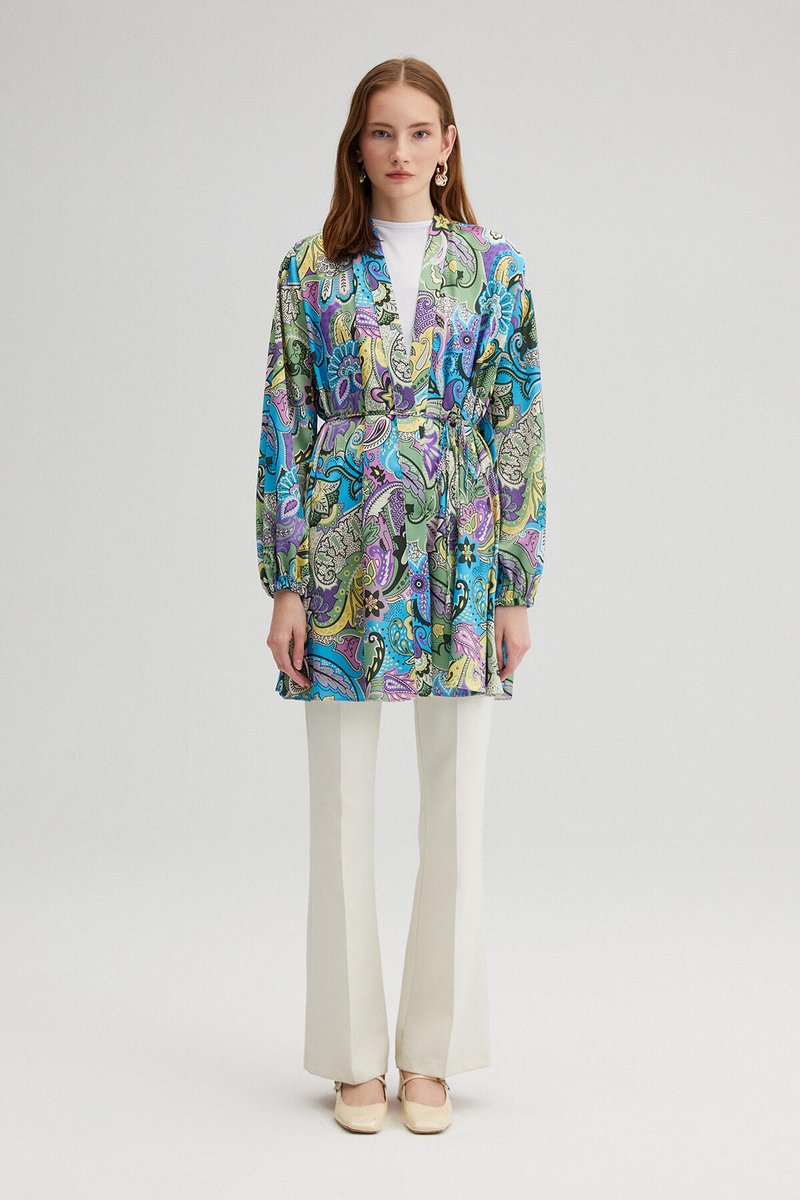 Touché Privé - Kimono met print en bies-riem - Meerkleurig - Dames