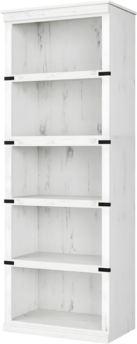 Happiq Houten Boekenkast 5-Lagen - Open Boerderij Stijl - Boekenrek - Voor Woonkamer & Slaapkamer - Wit White