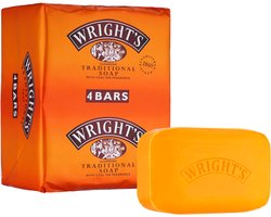Wright's Traditionele Zeep Met Teer - Teer Zeep - Verzachtend - Reinigend - Antiseptische Traditionele Zeep Met Koolteer Geur - 4x100G