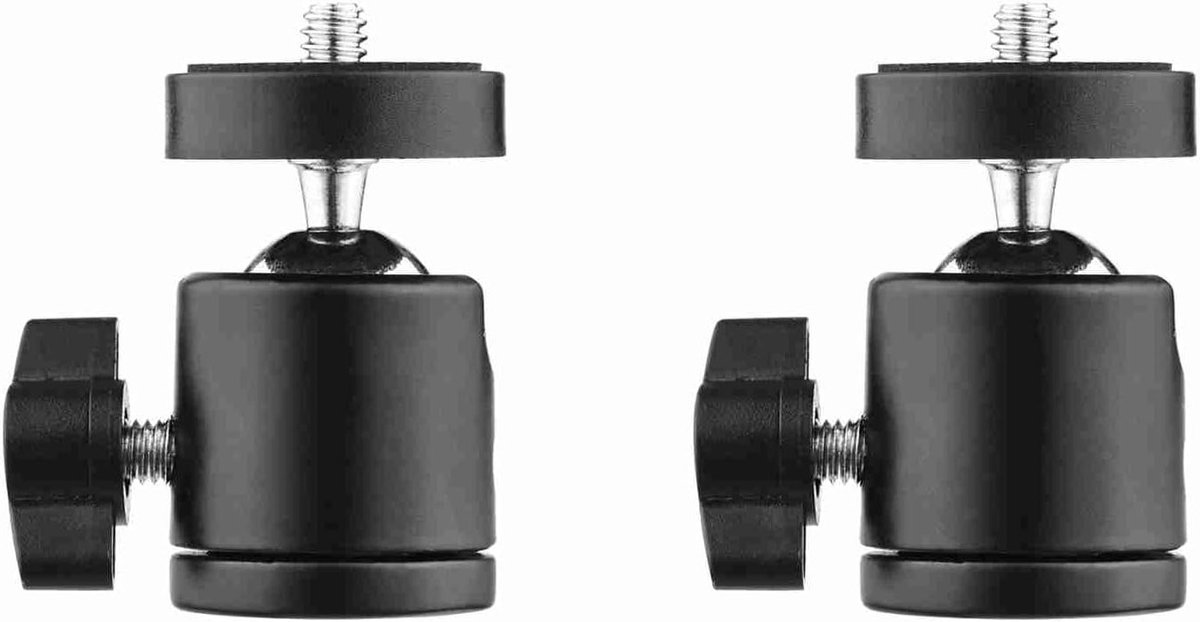 360° Draaibare Kogelkop Statiefkop voor DSLR-camera's en DV-statieven - Universele 1/4 inch Schroefbevestiging, Zwart (Set van 2)