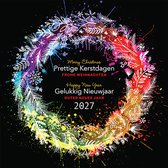 Kerstkaarten 2027 Vrolijk gekleurde kerstkrans - 10 stuks - met enveloppen