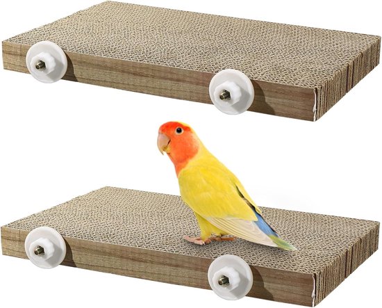 2pcs Vogelkooi Zitstok - Vogel Kauwspeelgoed - Groot Kartonnen Parkiet Speelplaats voor Conure en Kaketoes - Versnipperen en Schuren Platform Kooi Accessoires