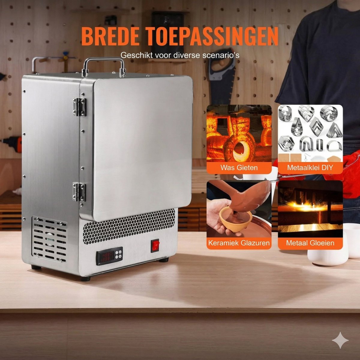 Elektrische Smeltoven - Keramiekoven - Aardewerk Bakoven - Sieraden Oven - PID Temperatuurregeling - 1500W Verwarmingselement - Max 1200°C - Verloren Wasgieten - Metaalklei Bakken - Tafelmodel - Roestvrij Staal Behuizing - DIY Smeltoven – foto 8