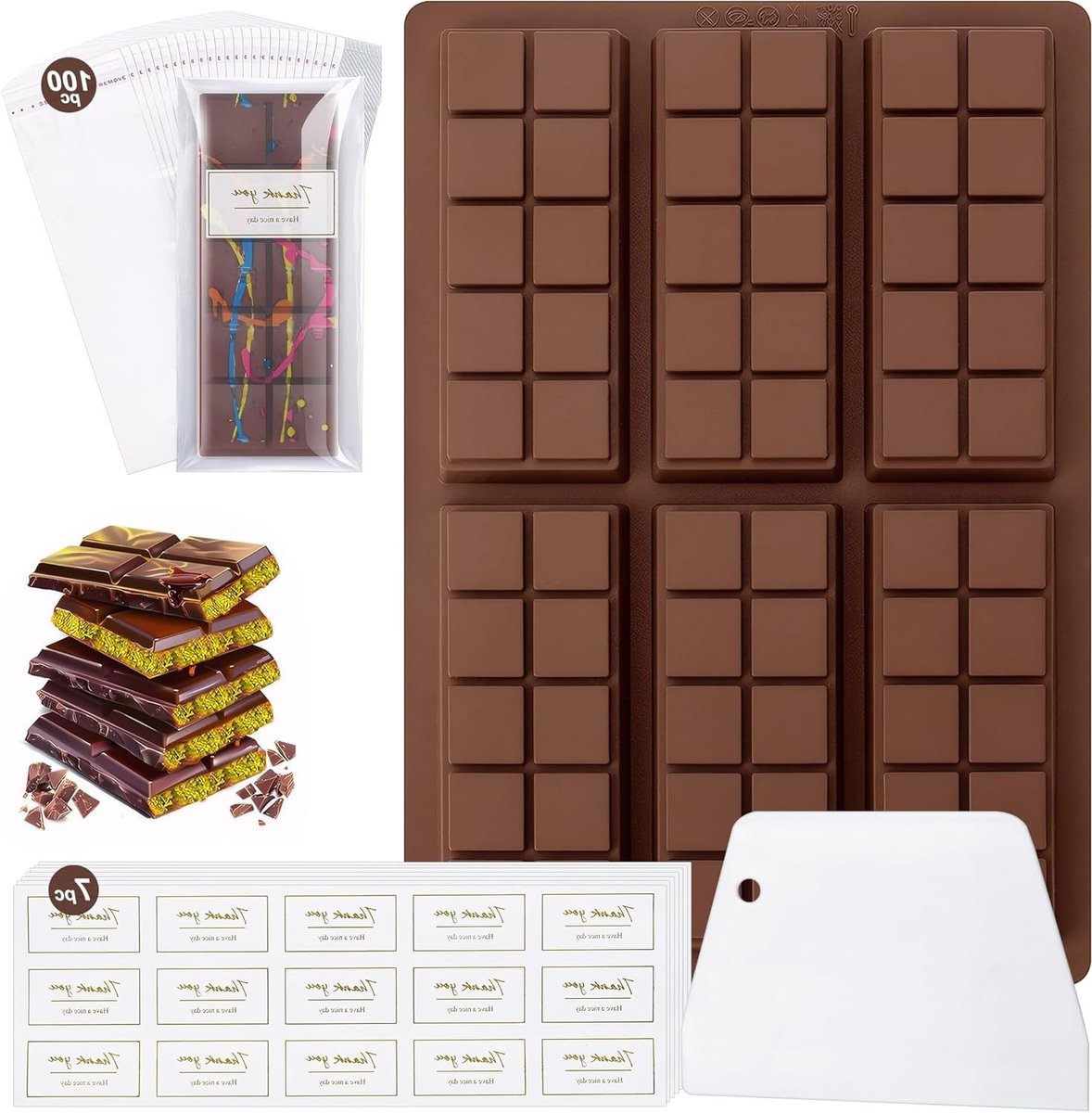 Diepe Siliconen Chocoladevorm met Schraper en Stickers voor DIY Snoep en Chocolade Bakken