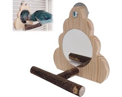 Spiegel voor Vogels met Zitstok, Interactief Speelgoed voor Papegaaien en Parkieten, Geschikt voor Volières en Kooi, 14 x 13 cm