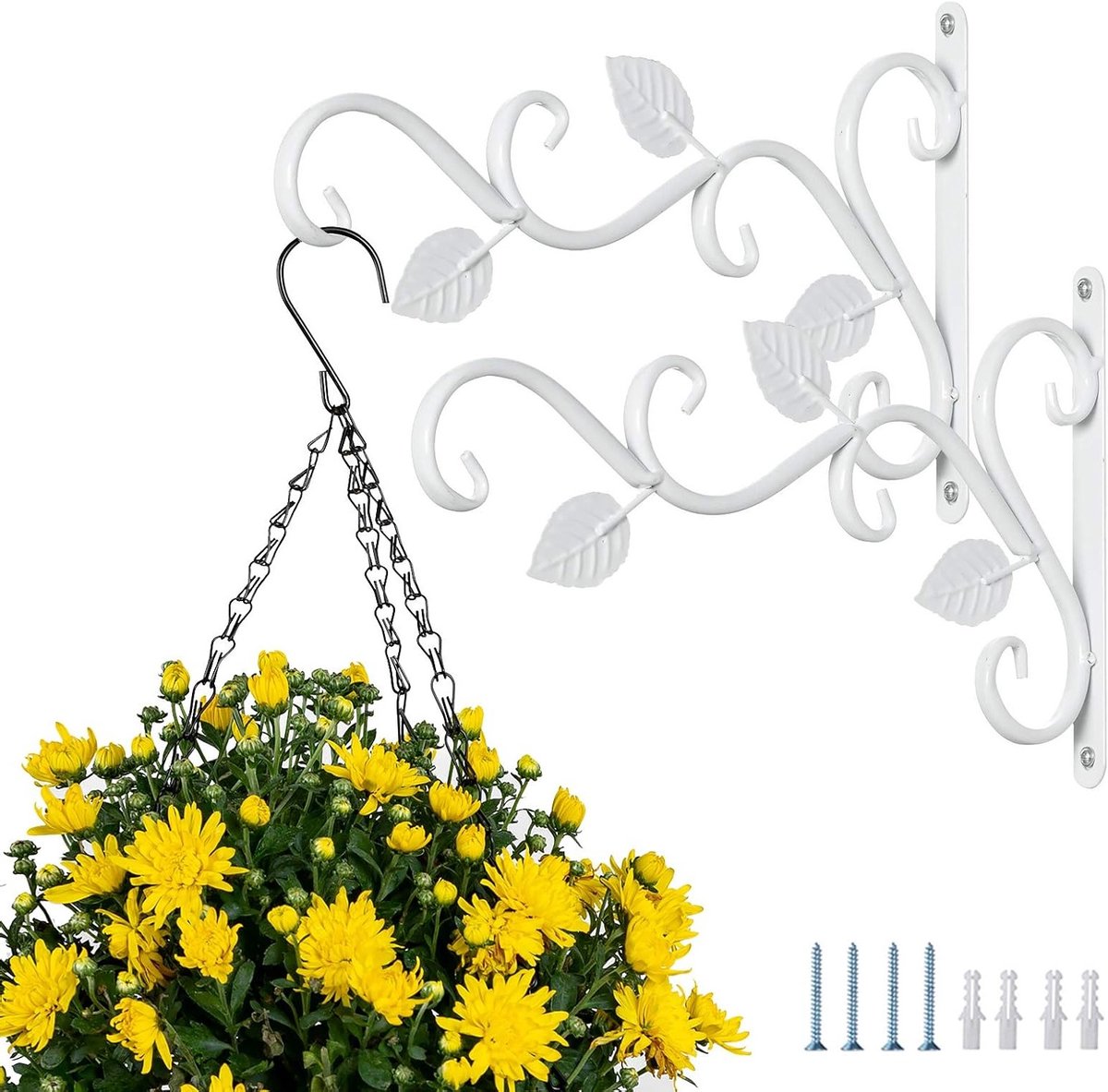Witte IJzeren Wandbeugels voor Planten, 2 Stuks - Retro Haak voor Bloempotten, Voederhuisjes en Windgongen voor Binnen en Buiten, Inclusief Schroeven voor Gemakkelijke Montage