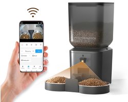 Photonspace Automatische Voerbak Kat & Hond 7L – Slimme Voerdispenser met Camera – Full HD 1080P Night Vision – Two-Way Audio – Voerautomaat met App – Kattenvoer Automaat – Smart Pet Feeder – Met Stoomborstel – Zwart
