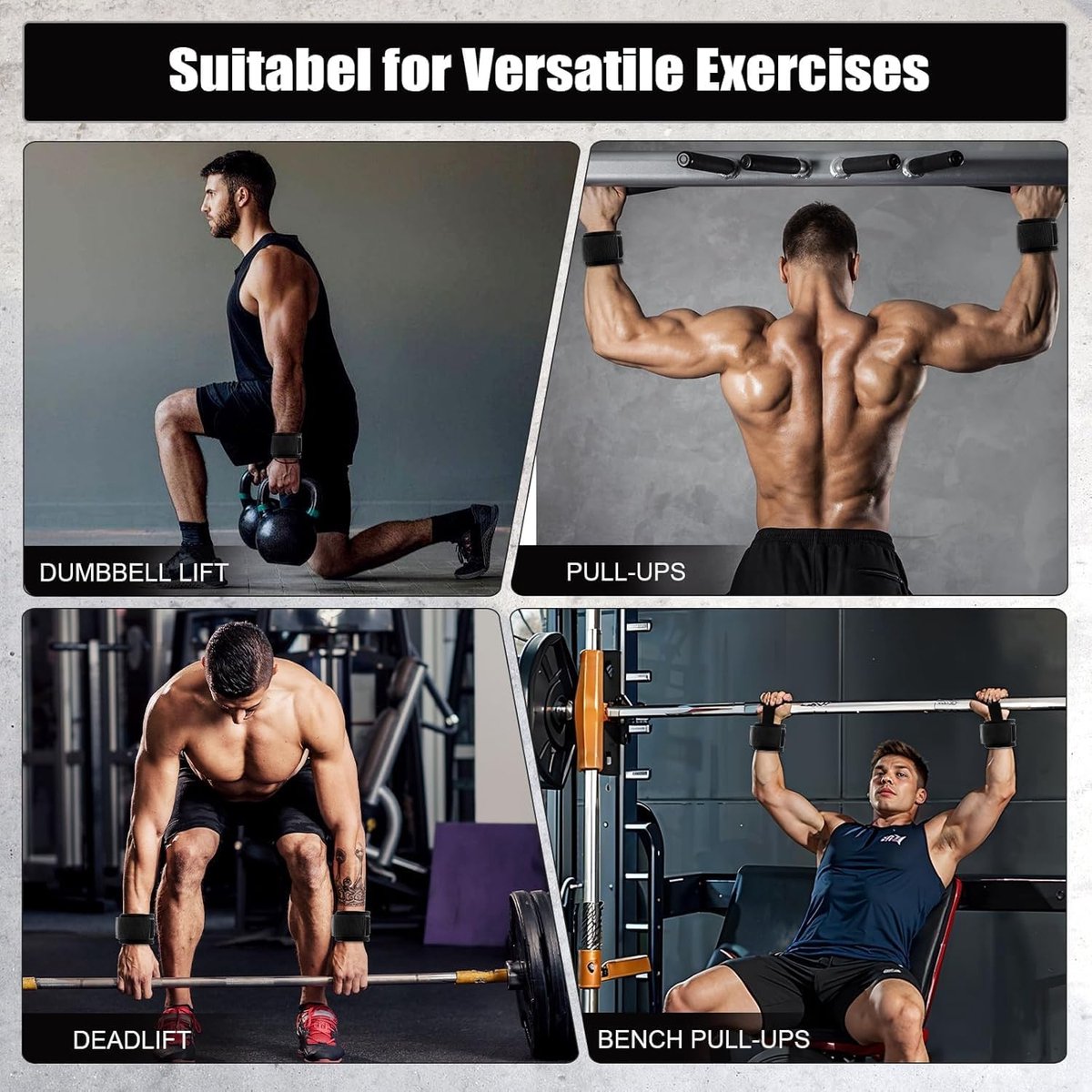 2 Gewichten Polsbanden met Haakjes - Gewichtheffen - Spiertraining - Deadlifts - Pull-Ups - Dumbbells - Unisex Zwart – foto 2