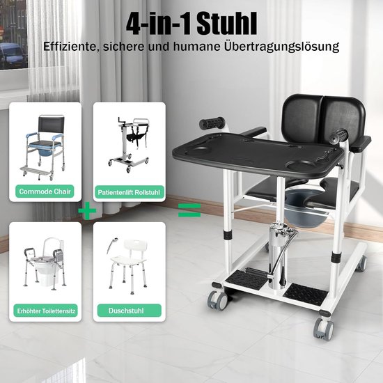 Hydraulische Patiëntenlift - Transferstoel Senioren - Mobiliteit Verbeteren - 180° Openende Rugleuning - 40-64 cm Hefhoogte - Zwart — afbeelding 5