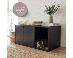 Catchi Premium Kattenbak Kast - Kattenkast - Kattenbak Meubel - Kattenbak Ombouw - Kattenbak Huis - Kattenbakkasten - Met Cat Scratcher & EVA drooghoud mat - Kattenkrabber - Zwart