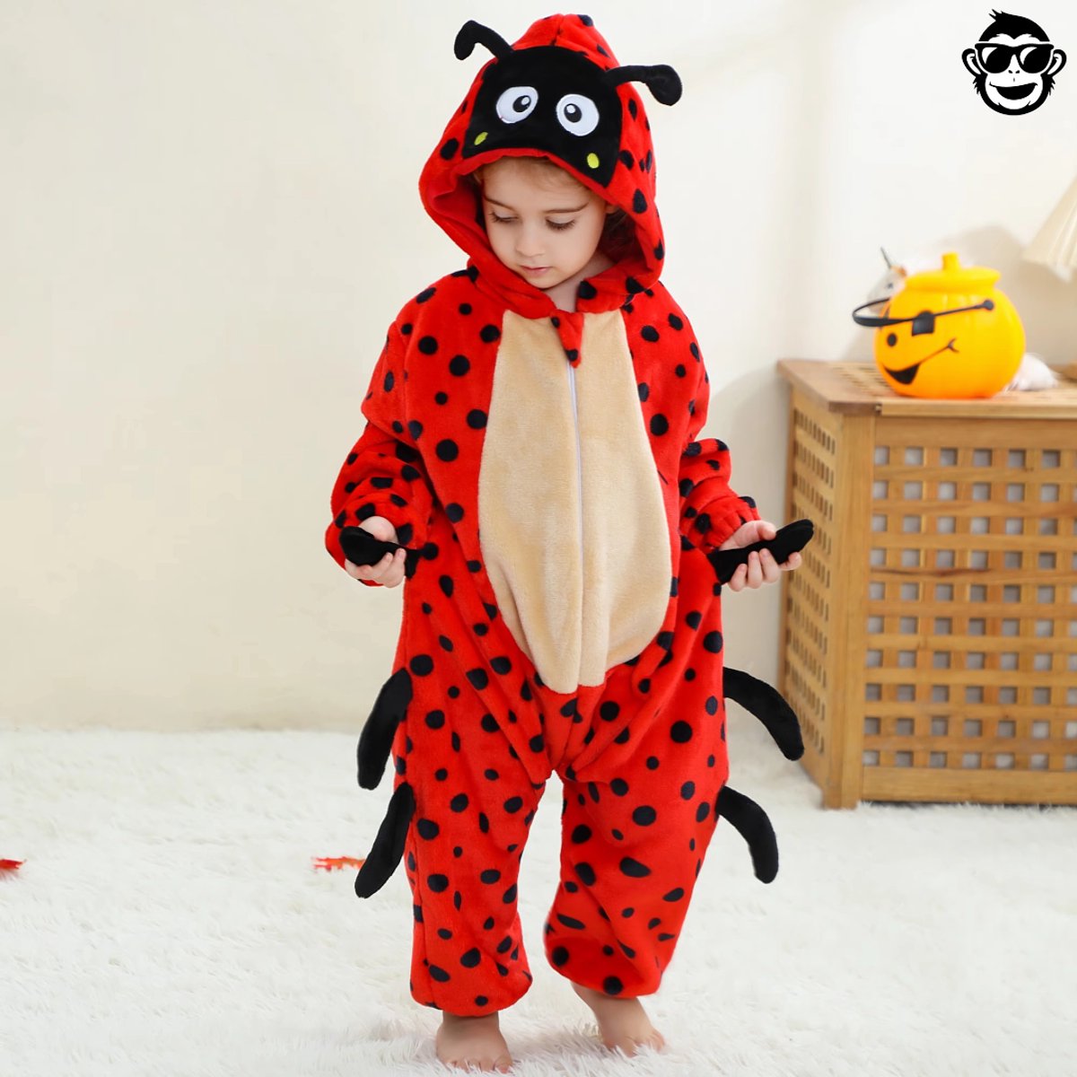 BoefieBoef Dieren Baby Onesie Peuter Pyjama Kinderen 6 maanden - 2 jaar – Lieveheerstbeestje – Verkleedkleding met Luierrits – Carnaval Dierenpak - Halloween en Kraamcadeau Tip – Zacht Flanel - Romper - Boxpak - Jongens - Meisjes - Kruippak - — afbeelding 9