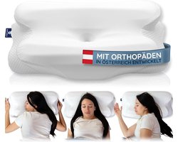 Orthopedisch Slaapkussen - Neksteunkussen Traagschuim - Comfortabel Slapen - Dubbele Hoogte - 62x36x14cm - Wit