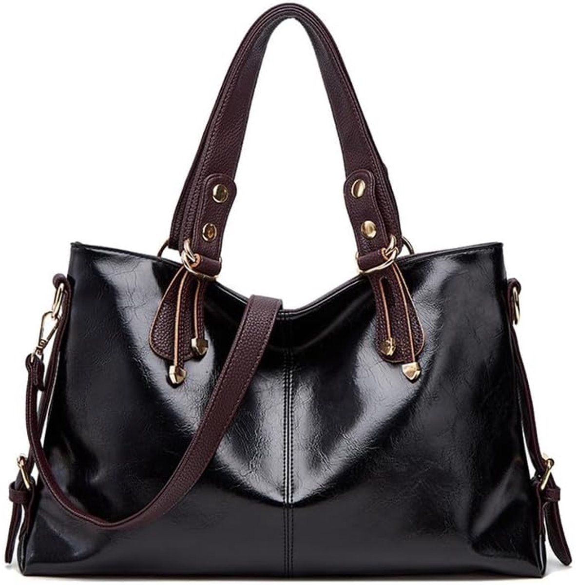 Dames Handtas - Schoudertas Hobo - Dagelijks Gebruik - Ruim Interieur - 42cm Breed - Zwart