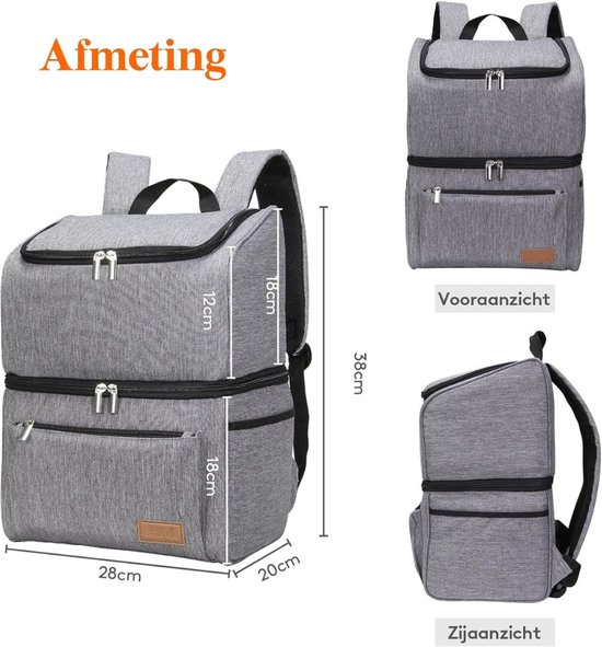 Picknicktas - Picknickmand - Lunchtas - Lunch Bag - Koeltas - Koelrugtas - Koelrugzak - Cooler Bag - Thermotas - Stof - 21L - Grijs - van Imperatoris van Imperatoris — afbeelding 4