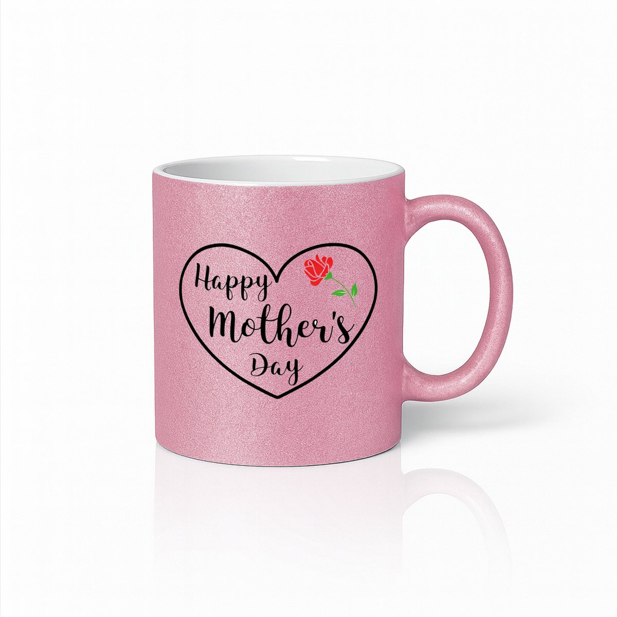 Roze Moederdag Mok - Hart en Roos Happy Mother's Day Design - 330ml Koffiemok