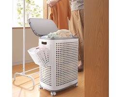 Opvouwbare Wasmand met Wielen, Deksel en Uitneembare Binnenzak – Ruimtebesparende Wasbox met Ventilatie voor Badkamer en Wasruimte