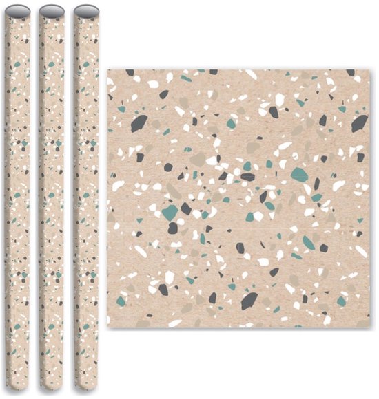 Terrazzo - Kaftpapier - Cadeaupapier - Schoolboeken - 3 Rollen - 200 x 70 cm
