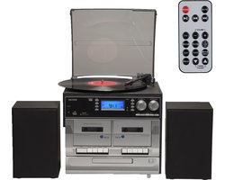 Denver Retro Platenspeler met Speakers - DAB Radio CD Speler - Dubbele Cassette - FM Radio - Hout - MRD166