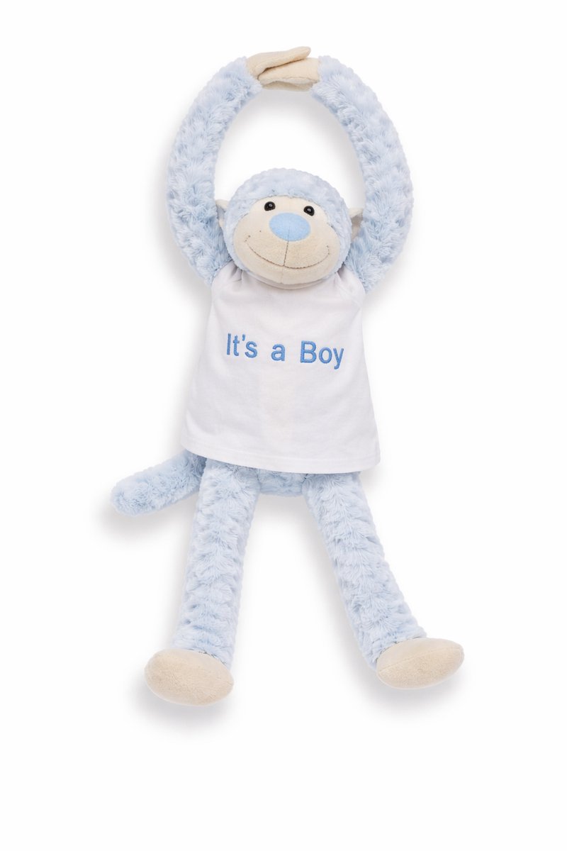 Knuffel aap origineel en lief kraamcadeau – Dit schattige knuffelaapje met de tekst “It’s a Boy” is een perfecte verrassing – Gender Reveal Cadeau – Baby Aankondiging Jongen – Geboorte cadeau jongen – slinger aap