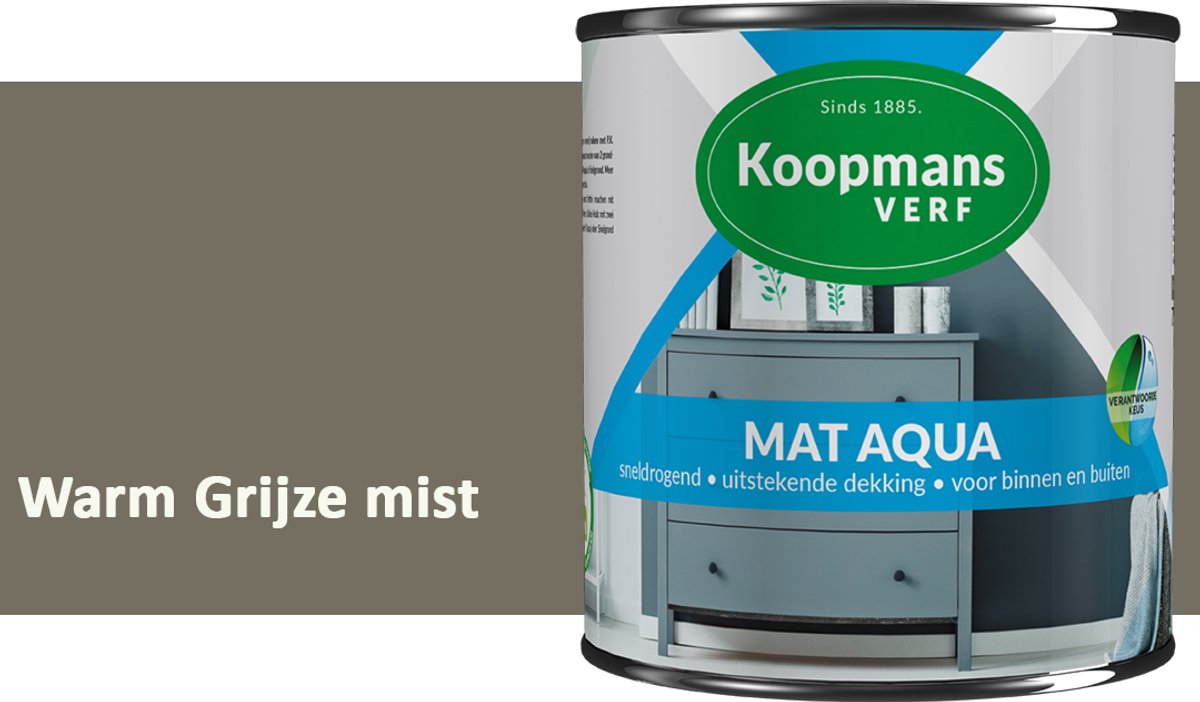 Koopmans Mat Aqua – Matte Lakverf – Streeploze Verf – Voor Deuren, Kozijnen & Meubels – Warm Grijze mist – 2,5 l