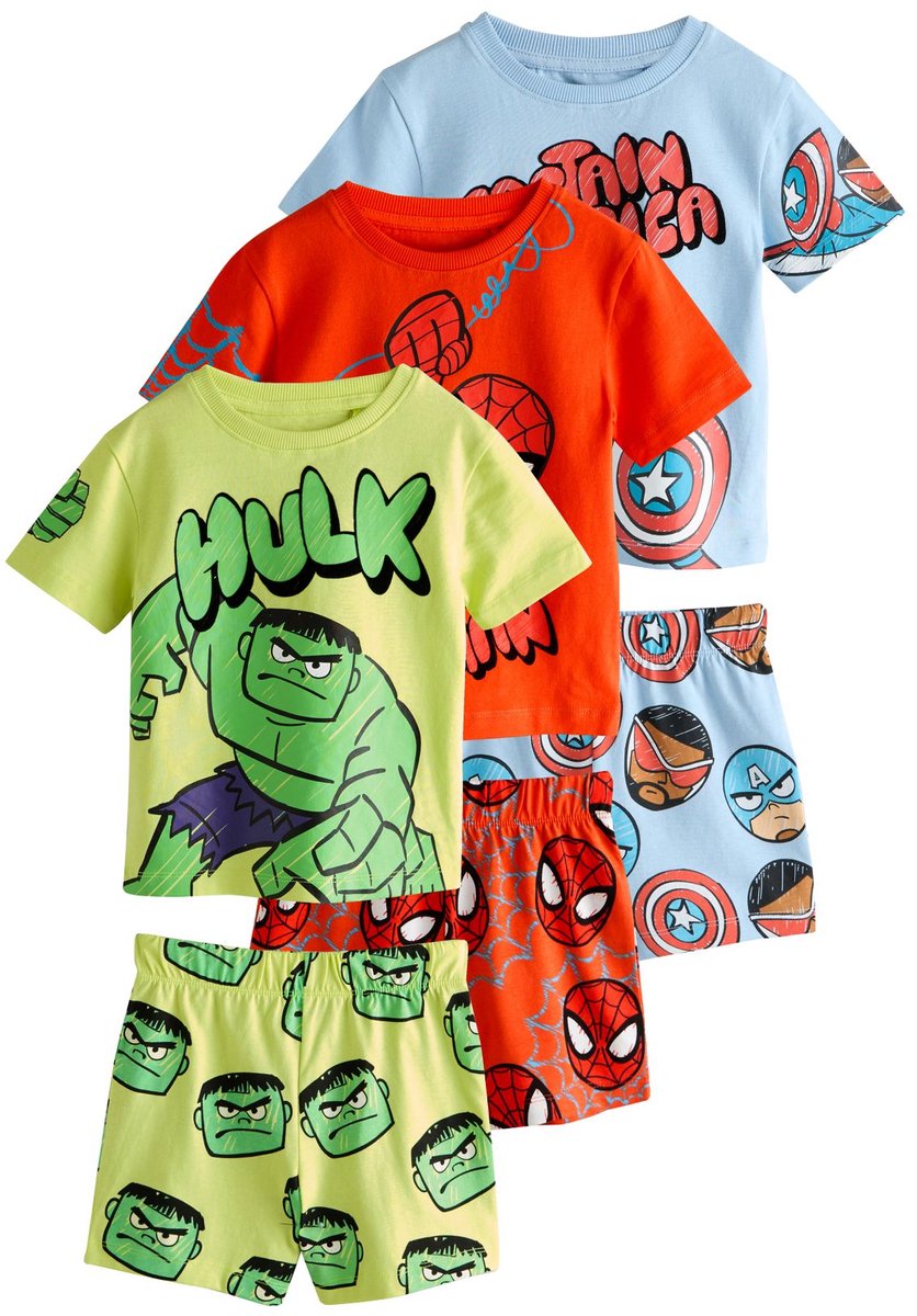 Next - Jongens - Set van 3 Marvel korte pyjama's - Rood