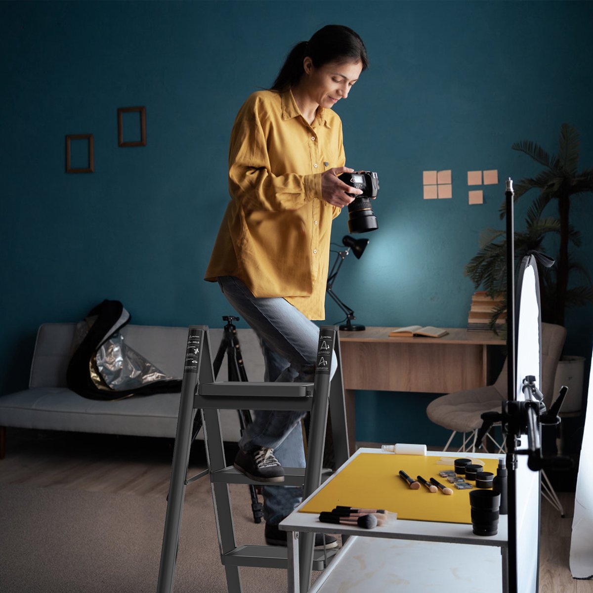 Opvouwbare Trapladder 3 Treden – Huishoudtrap met Brede Antislip Treden (30×20 cm), Stabiel & Belastbaar tot 250 kg – Zwart – foto 7