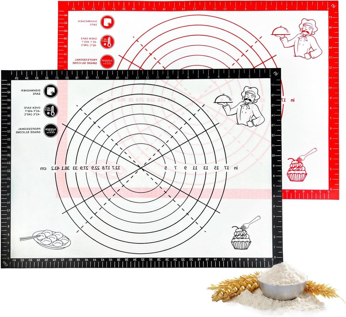 Bakmat Siliconen - Deegonderlegger Mat - Bakken Meten - Grote Antislip Mat - 50x70 cm 2 Stuks