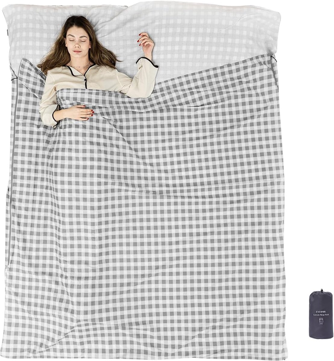 Slaapzakvoering Katoen - Reislaken XL - Reizen en Kamperen - Volledige Ritssluiting - 221 x 109 cm - Dubbel Glen Plaid