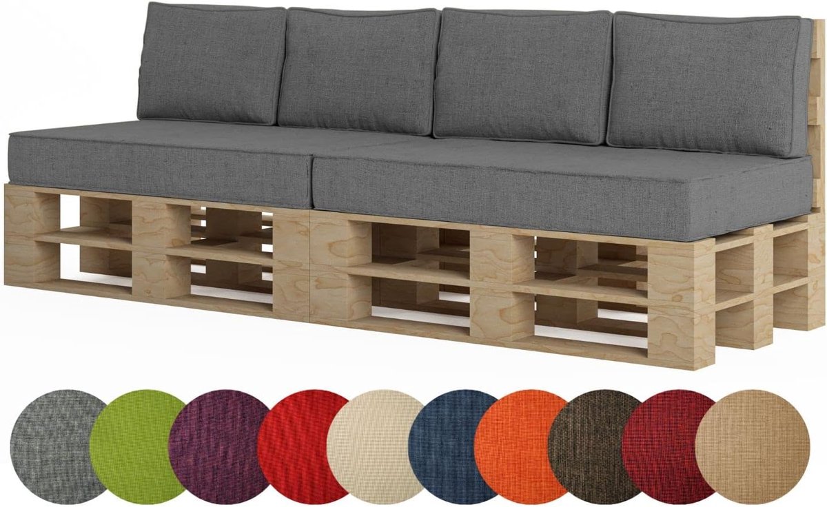 Pallet Kussen Set - Zitkussen Rugleuning - Terras Meubilair - Slijtvast Duurzaam Materiaal - 60x40cm - Grijs