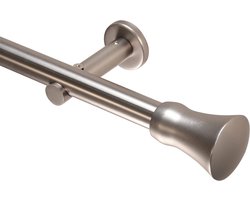 Deco-Raum Gordijnroede op maat gemaakt 25 mm wandsteun stijl buis eindstuk kegel roestvrij staal-look op maat gemaakt, zonder ringen 360 cm, gedeeld