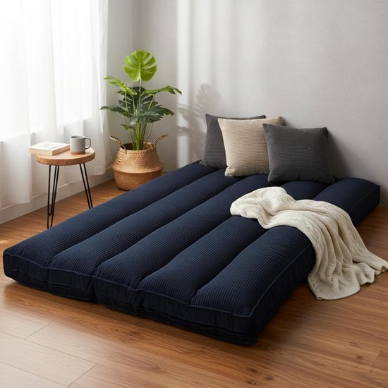 Futon Matras - Slaapmat Logeerbed - Veelzijdig Gebruik - Afneembare Wasbare Hoes - 140x190 cm - Donkerblauw — afbeelding 2