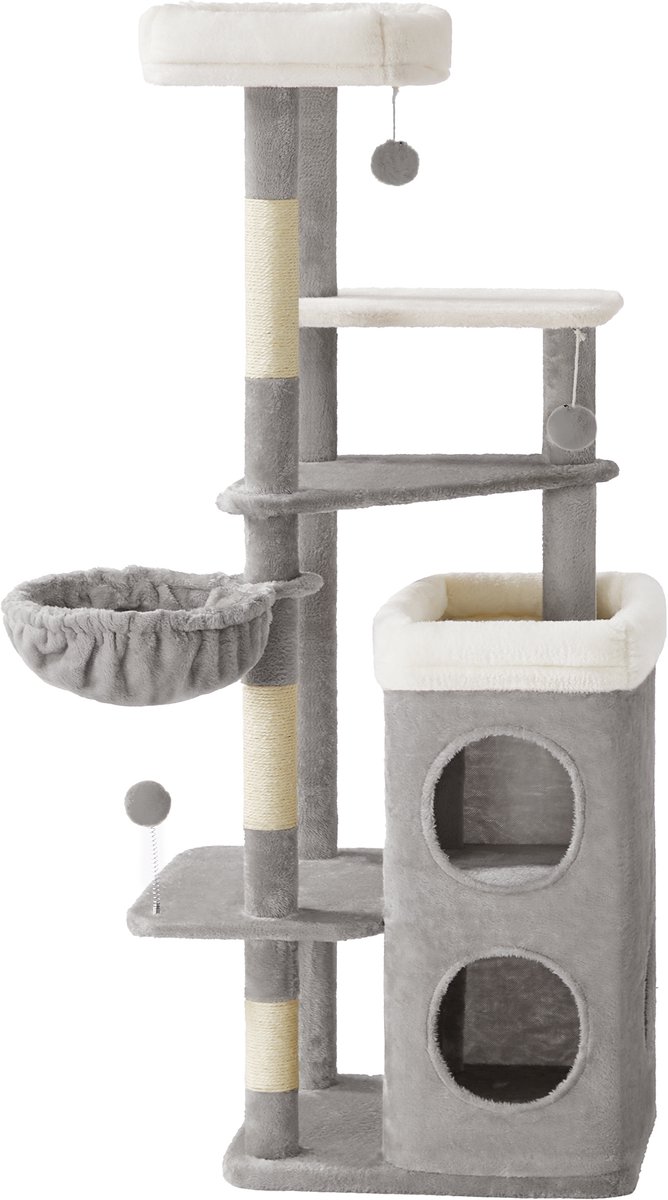 Feandrea PCT007G01 - Hoge Krabpaal voor Katten - Meerdere Verdiepingen - Met Hol, Hangmat en Krabstammen
