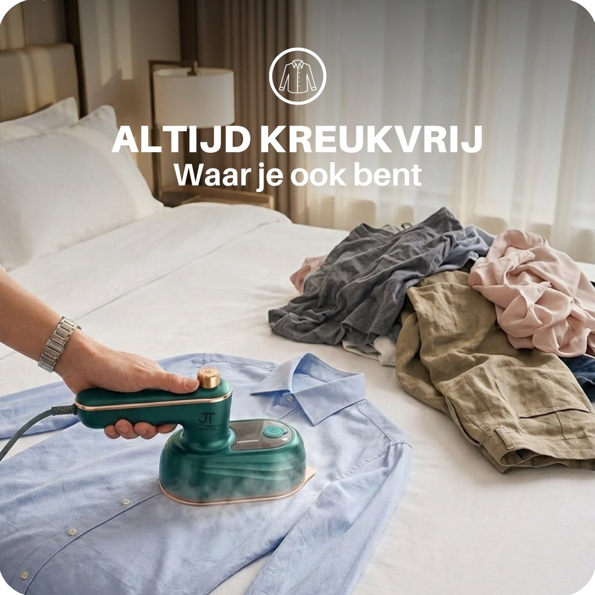 JT Products Reisstrijkijzer Klein – Mini Strijkijzer - Inklapbaar - Met Sprayfunctie - Travel Iron – Voor Vakantie & Zakenreis - Compact Reisformaat thumbnail 2