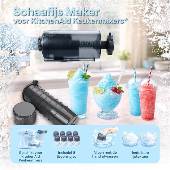 IJsschaaf Opzetstuk voor KitchenAid 4,5-5 Quart Tilt-Head Stand Mixers van MMOBIEL - IJsmaker met Instelbare Schaafstand en 8 Herbruikbare IJsvormen - Voor Shaved Ice Desserts & Koude Dranken van Merkloos — afbeelding 2