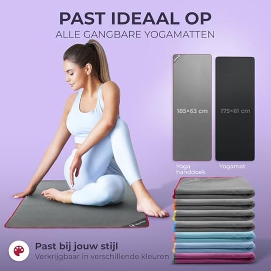 Hygiënisch yoga handdoek - hot yoga towel met antislip noppen - onderlaag voor yoga mat [ 185 x 63 cm ] — afbeelding 3