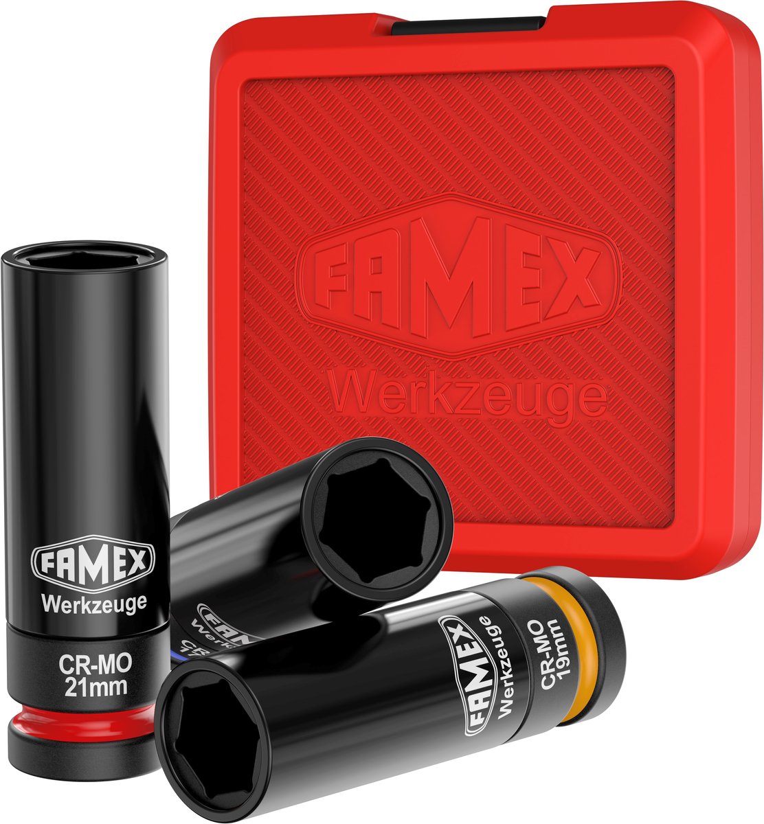 FAMEX 10806 Krachtdoppenset 1/2, slagschroevendraaier geschikt, speciaal voor wielen Alu Velgen 17/19/21mm - Autovelgen - 3 delige set - PROFESSIONAL