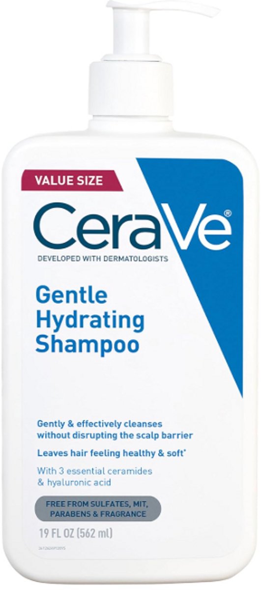 CeraVe Gentle Hydrating Shampoo 562ml (Voordeelpack) – Sulfaatvrije Shampoo met Ceramiden, Niacinamide & Hyaluronzuur – Hydraterend, Kalmerend & Kleurveilig – Voor Alle Haartypes