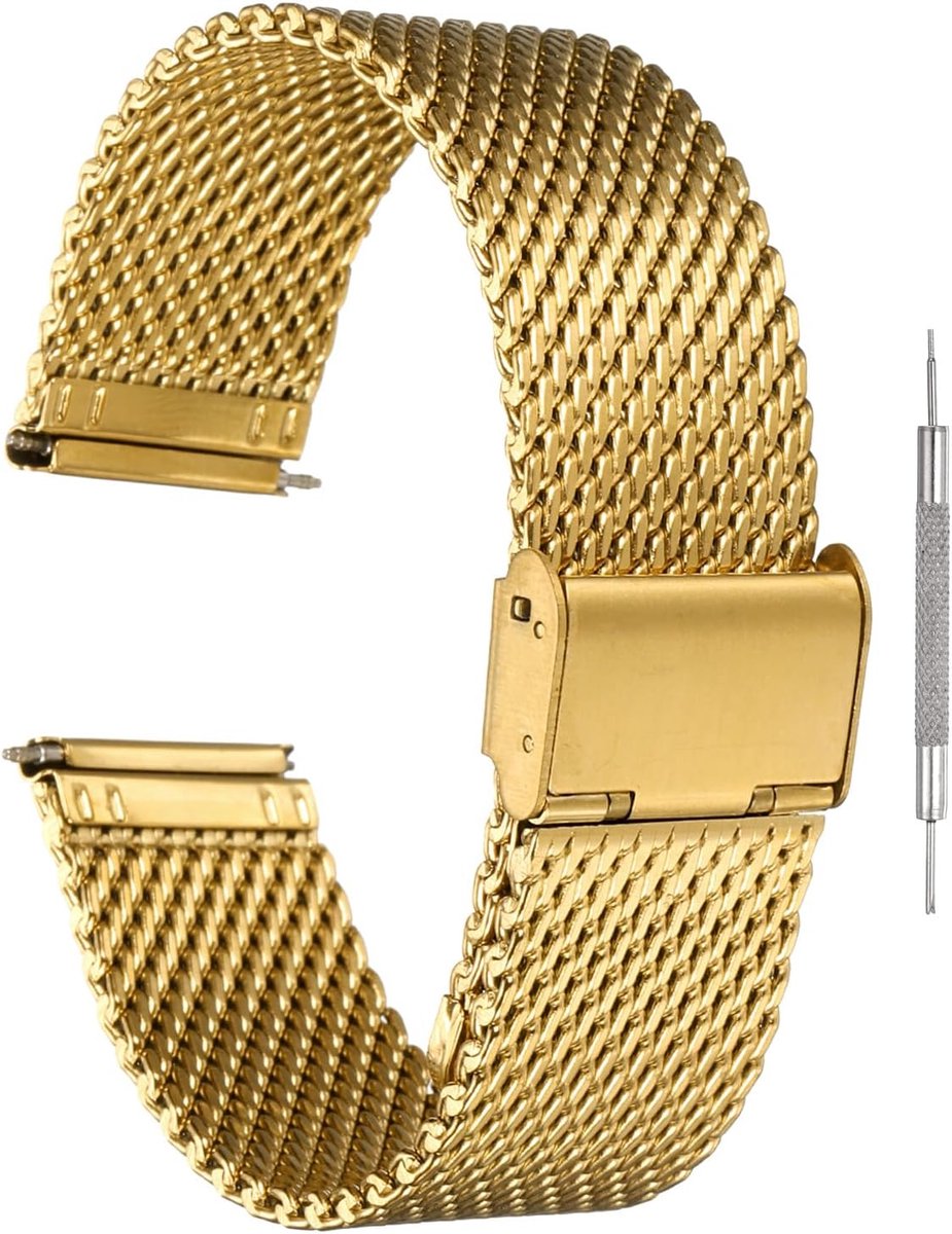Horlogeband Metaal - RVS Band - Dagelijks Gebruik - Snelwissel Systeem - 22mm - Goud
