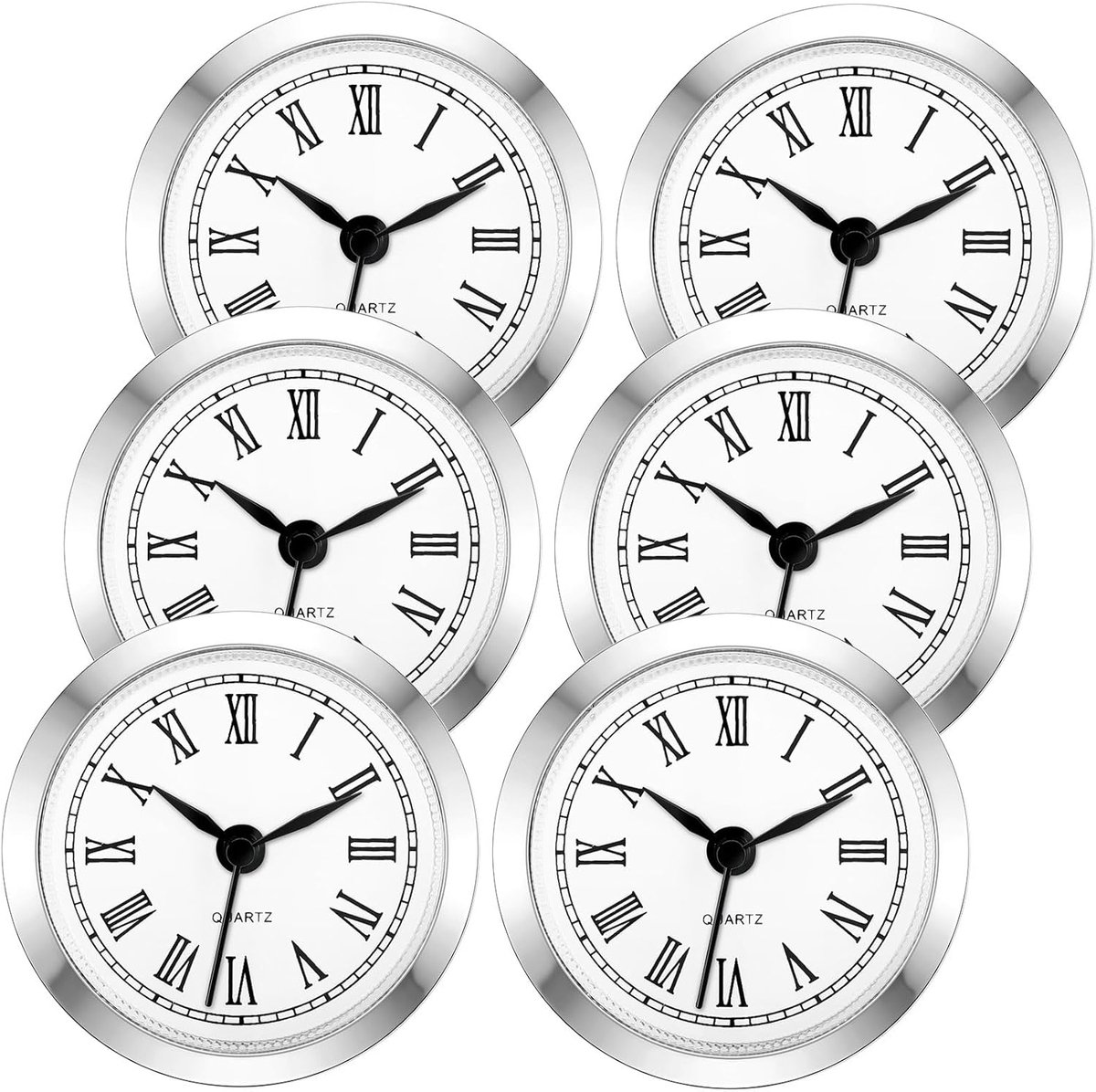 Mini Klok Insert - Klok Onderdelen - Klok Repareren - Romeinse Cijfers - 2.4 Inch Diameter - Zilverkleurig