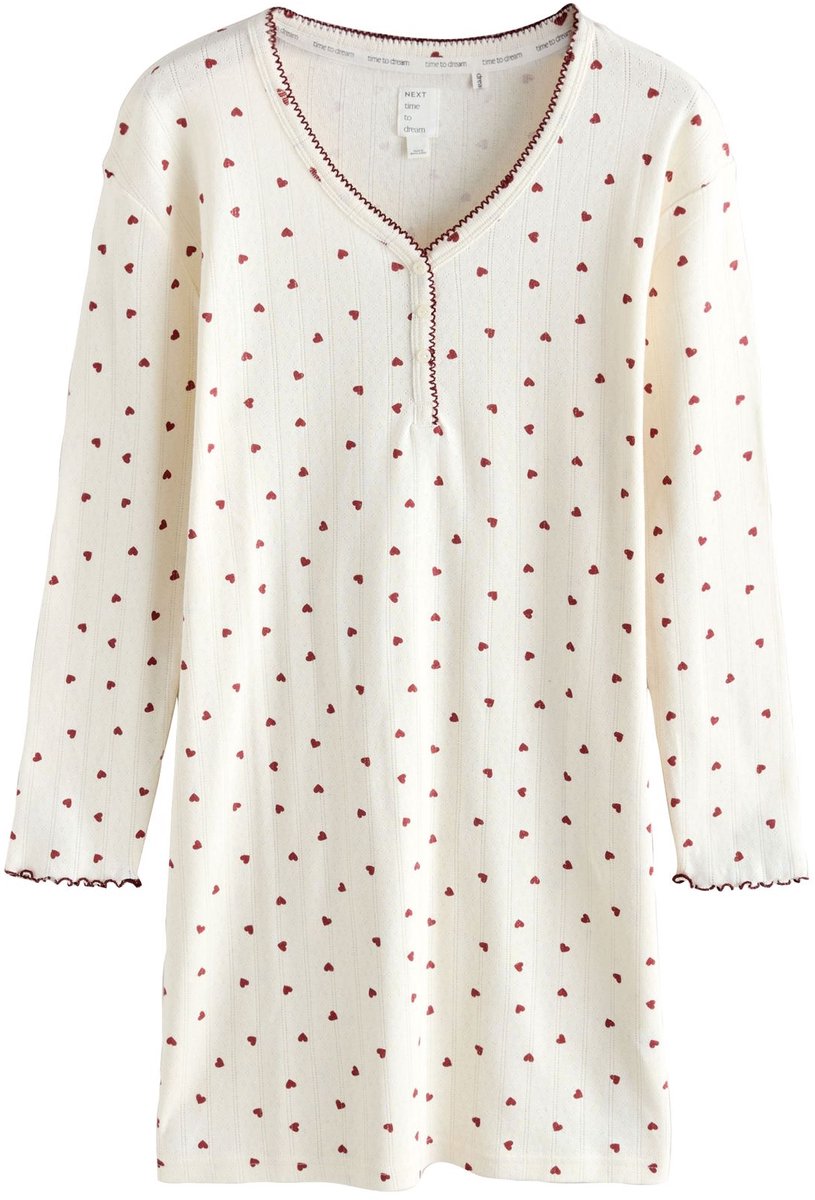 Next Dames - Nachtpon met lange mouwen en ajourmotief - Crème Cream Heart