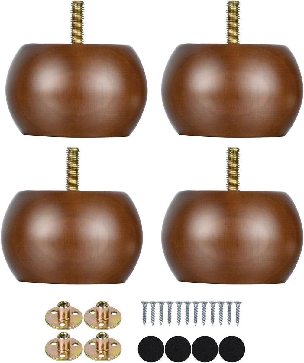 Houten Meubelpoten - Ottoman Bank Sofa Benen - Meubelvervanging en Upgrade - Massief Rubberhout Walnoot Afwerking - 2 Inch Hoogte