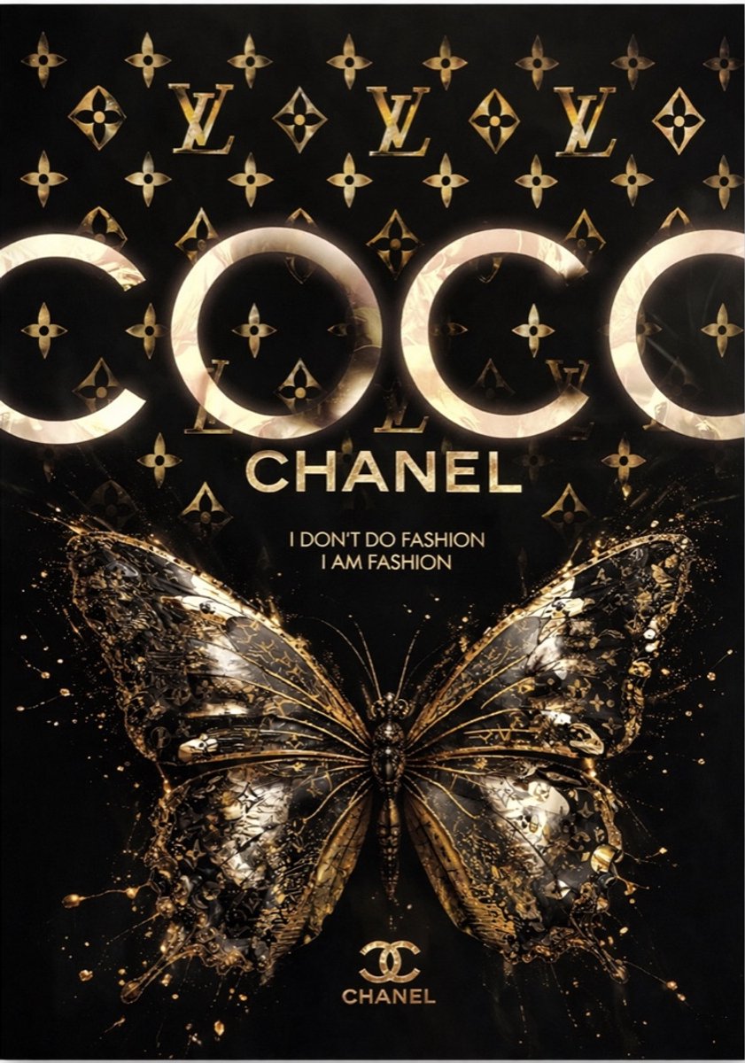 blackarts Coco chanel vlinder schilderij op plexiglas 60/90cm zwart
