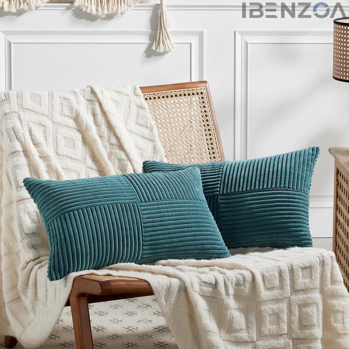 Ibenzoa Decoratieve Kussenslopen - Corduroy - 30x50 cm - Blauwgroen