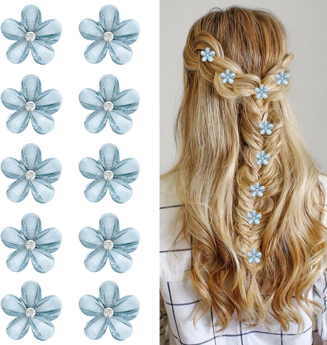 Haarklemmen Blauwe Bloem - Mini Haarclips - Bruiloft Styling - Set van 10 Stuks - 2 cm - Blauw