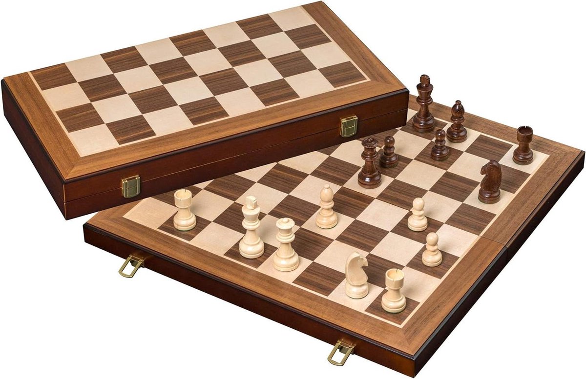 Philos 2606 - chess cassette, tournament format, field 55 mm, ornamental vein, linden wood, king 98 mm, nature and brown, weighted felt base