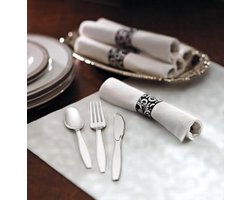 Voorgerolde Servetten - Caterwrap Bestek - Feestelijke Gelegenheden - Arbeidsbesparend - 17x17 Inch - Wit Metallic
