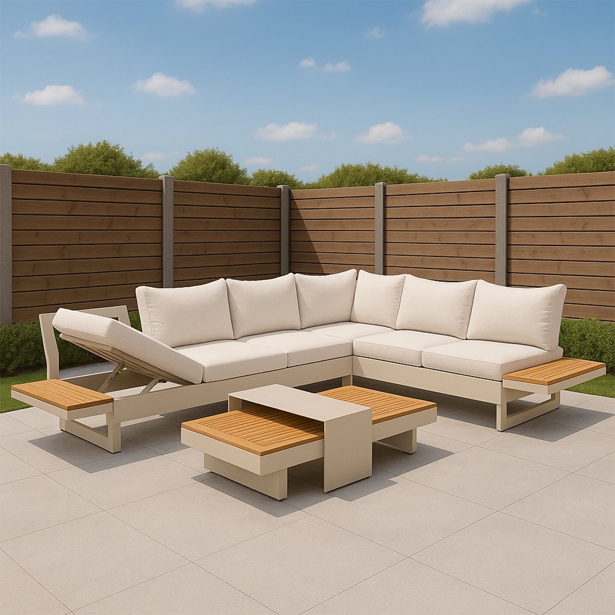 Premium Loungeset Emerald Beige Hoekbank Verstelbaar Tuinset 6-persoons Aluminium/Hout - 43983