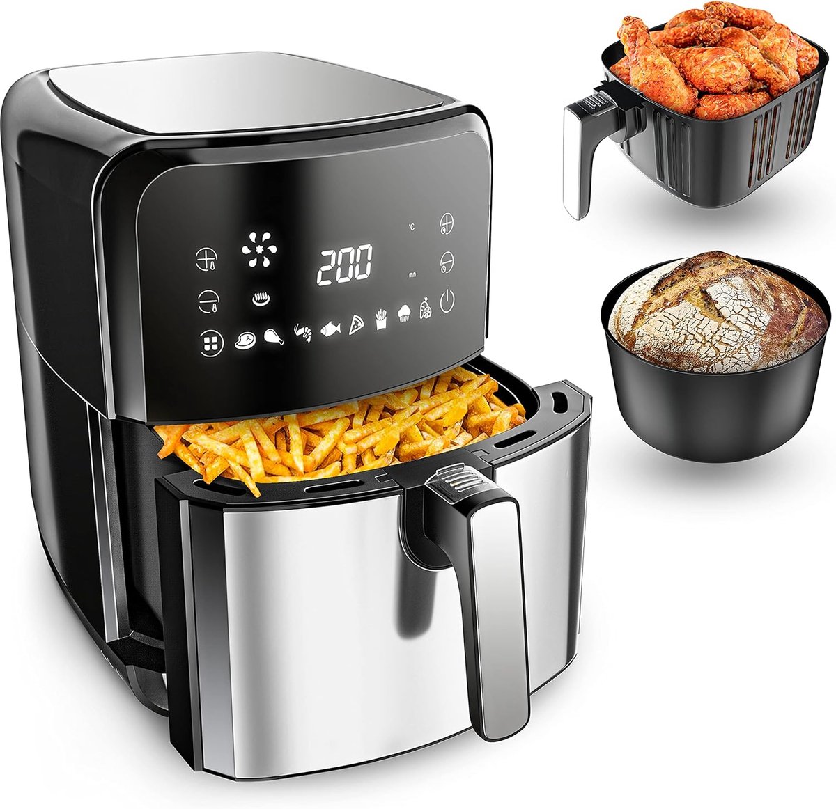 Hete Lucht Friteuse - Airfryer Keukenapparaat - Gezond Frituren - 12 Programma's Touchscreen - 5.5 Liter Capaciteit - Zwart