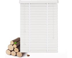 Houten Jaloezieën - Raambekleding Lamellen - Privacy en Isolatie - 50mm Brede Lamellen - 45x210cm - Wit