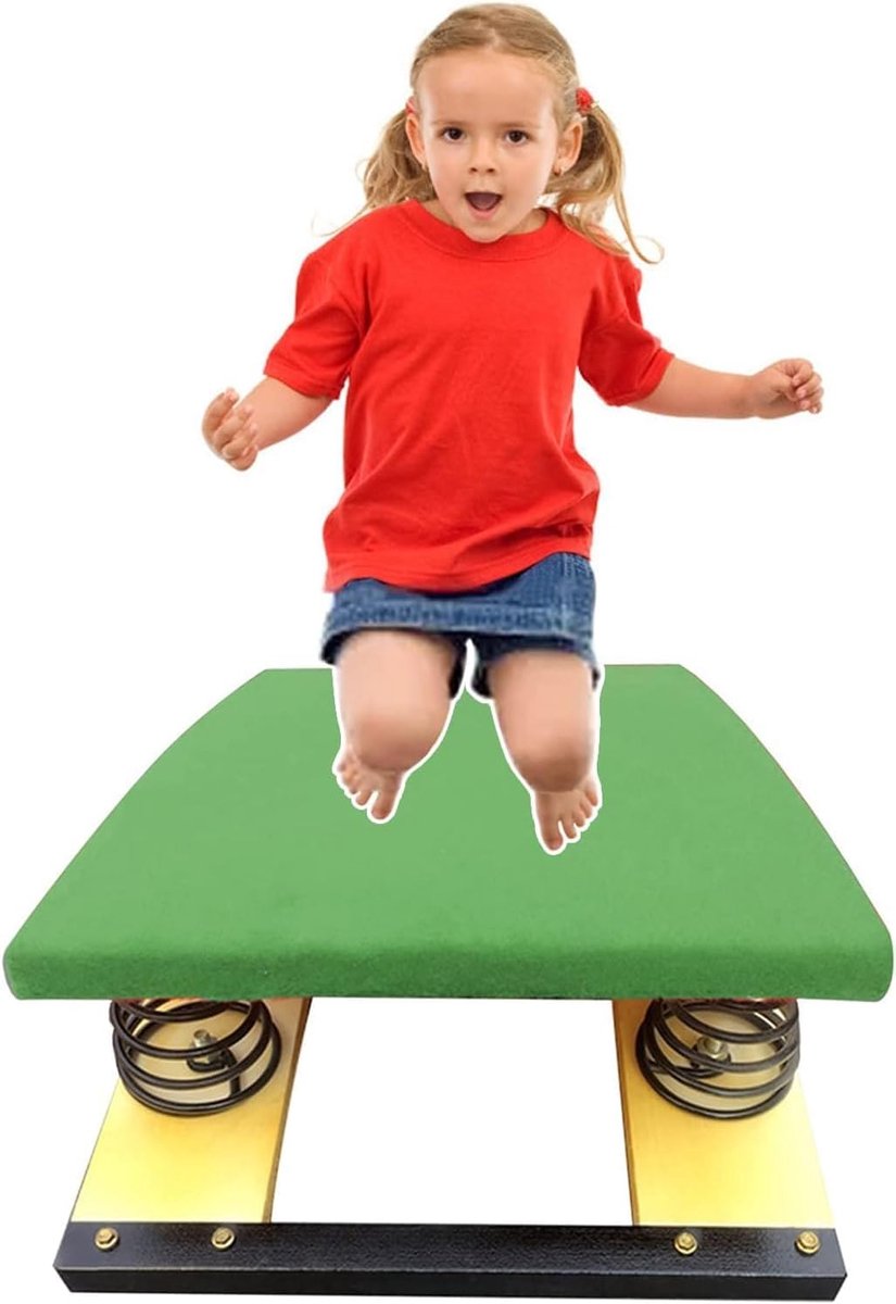 Springplank Kinderen - Gymnastiek Plank - Sport Training - Stalen Veren - 50x80x20 cm - Groen